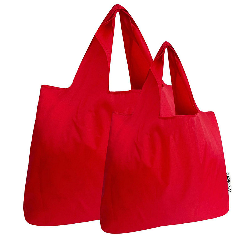 Wrapables Large & Small Foldable Tote Nylon Reusable Grocery Bags, Set of 2, Red Image