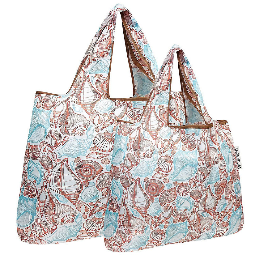 Wrapables Large & Small Foldable Tote Nylon Reusable Grocery Bags, Set of 2, Seashells Image