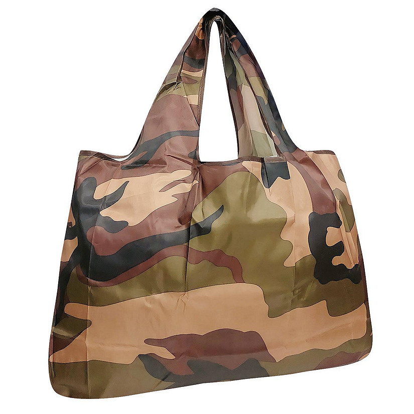 Wrapables Large Foldable Tote Nylon Reusable Grocery Bag, Camo Image