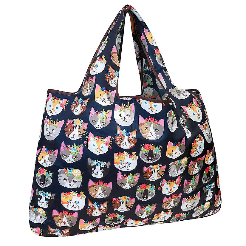 Wrapables Large Foldable Tote Nylon Reusable Grocery Bag, Crazy Cats Image