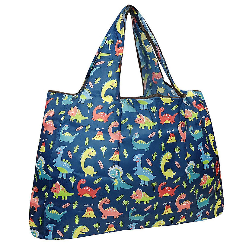 Wrapables Large Foldable Tote Nylon Reusable Grocery Bag, Dinosaurs Image
