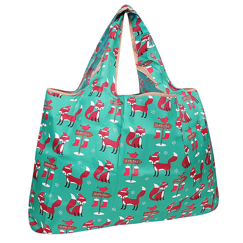 Wrapables Large Foldable Tote Nylon Reusable Grocery Bag, Foxes Image