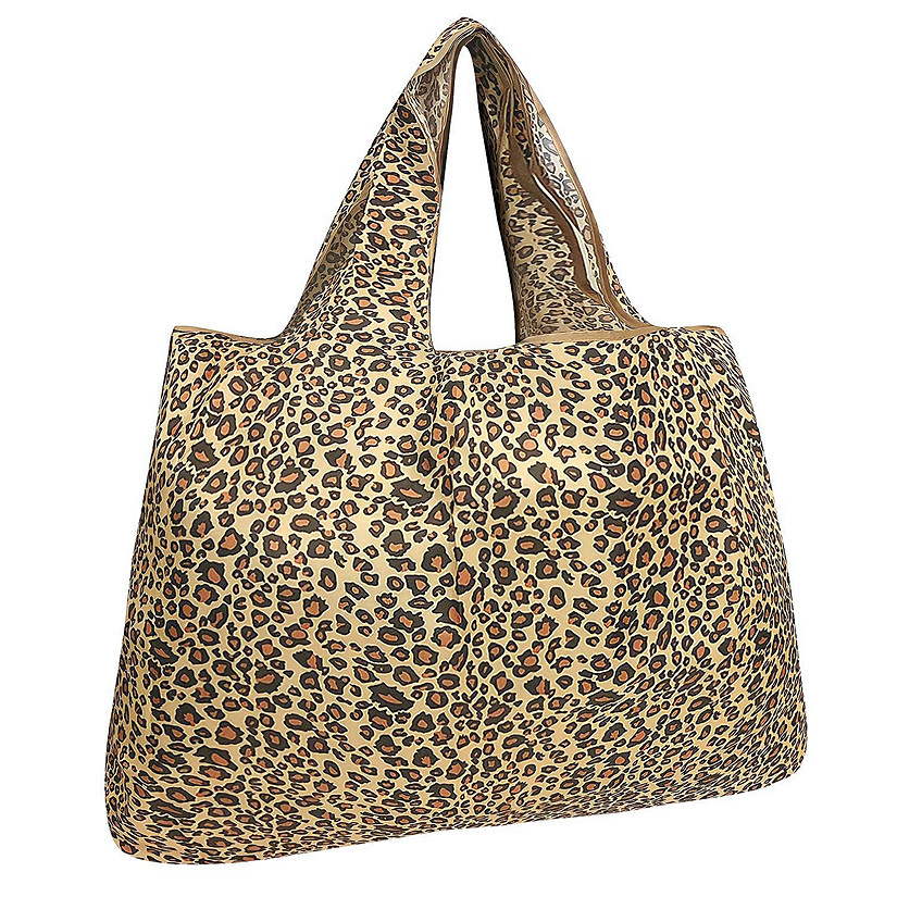 Wrapables Large Foldable Tote Nylon Reusable Grocery Bag, Leopard Print Image