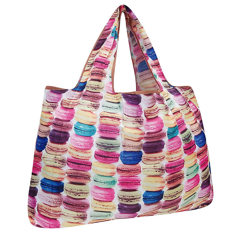 Wrapables Large Foldable Tote Nylon Reusable Grocery Bag, Macarons Image