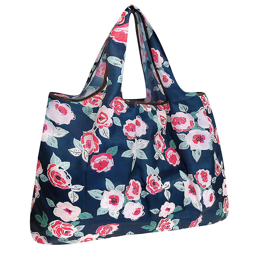 Wrapables Large Foldable Tote Nylon Reusable Grocery Bag, Modern Roses Image
