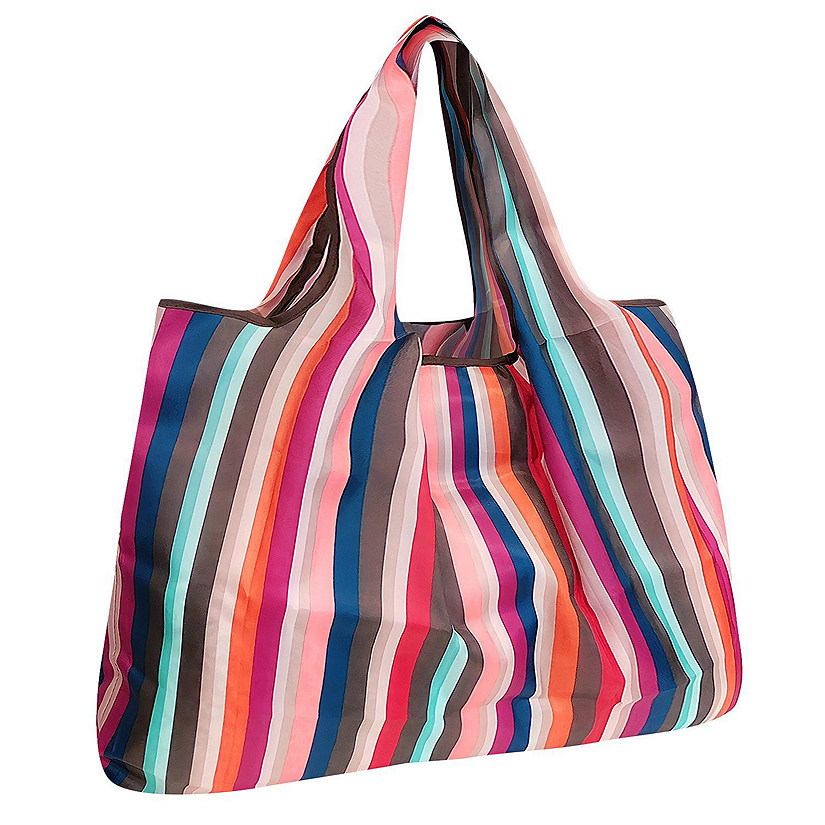 Wrapables Large Foldable Tote Nylon Reusable Grocery Bag, Multi-Color Stripes Image