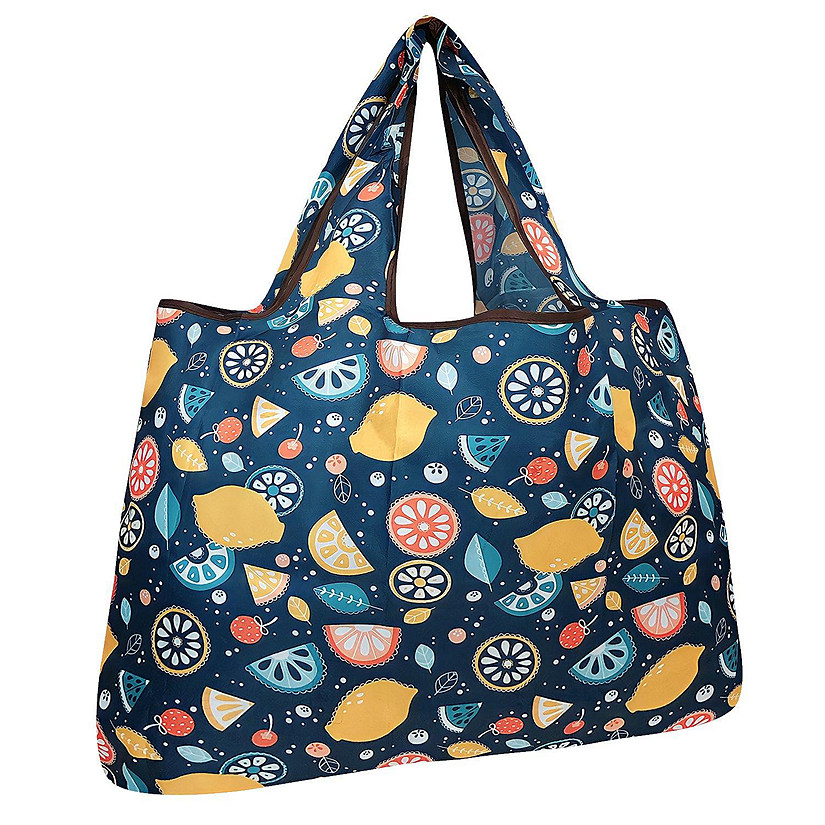 Wrapables Large Foldable Tote Nylon Reusable Grocery Bags, Citrus Image