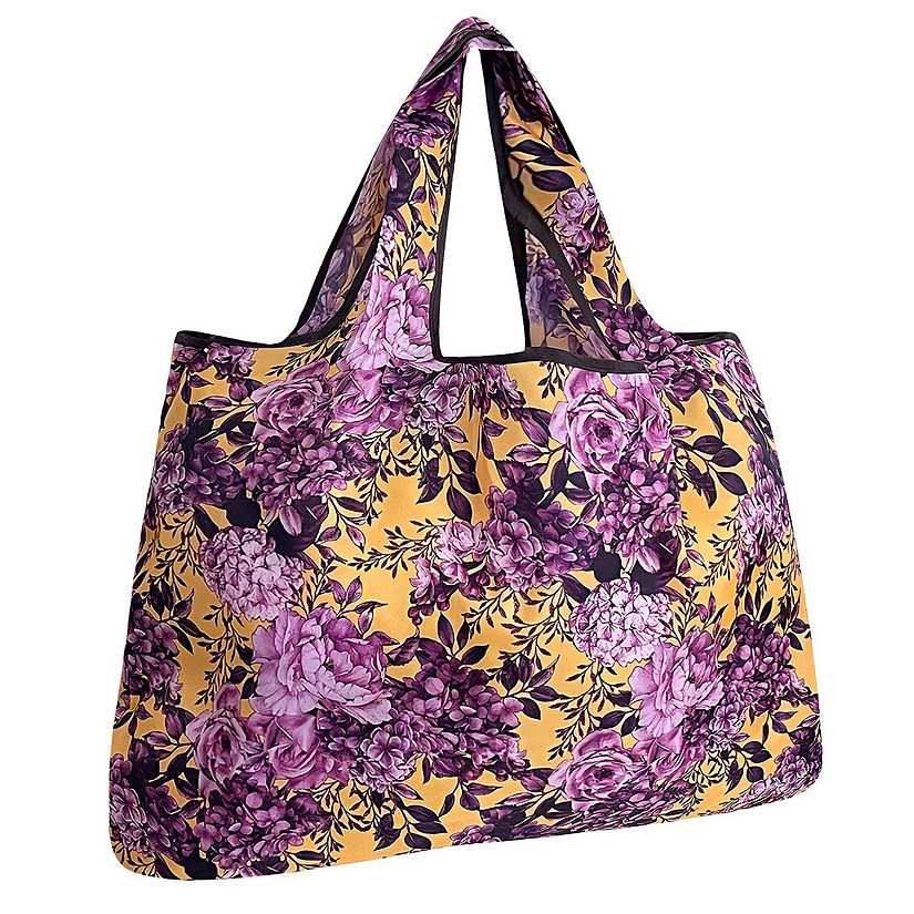 Wrapables Large Foldable Tote Nylon Reusable Grocery Bags, Lavender Bloom Image