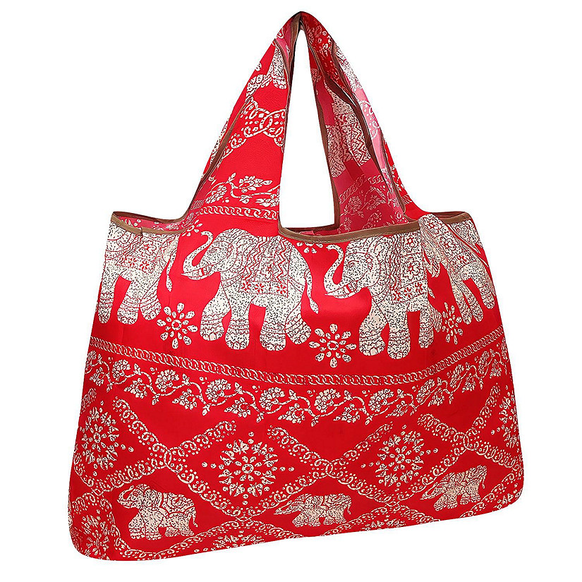 Wrapables Large Foldable Tote Nylon Reusable Grocery Bags, Regal Elephants Image