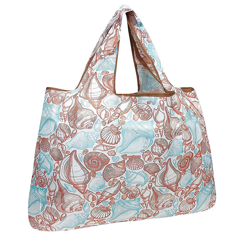 Wrapables Large Foldable Tote Nylon Reusable Grocery Bags, Seashells Image