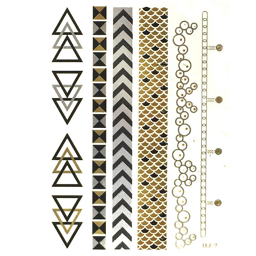 Wrapables Large Metallic Gold Silver and Black Body Art Temporary Tattoos, Aquatic Bands Image