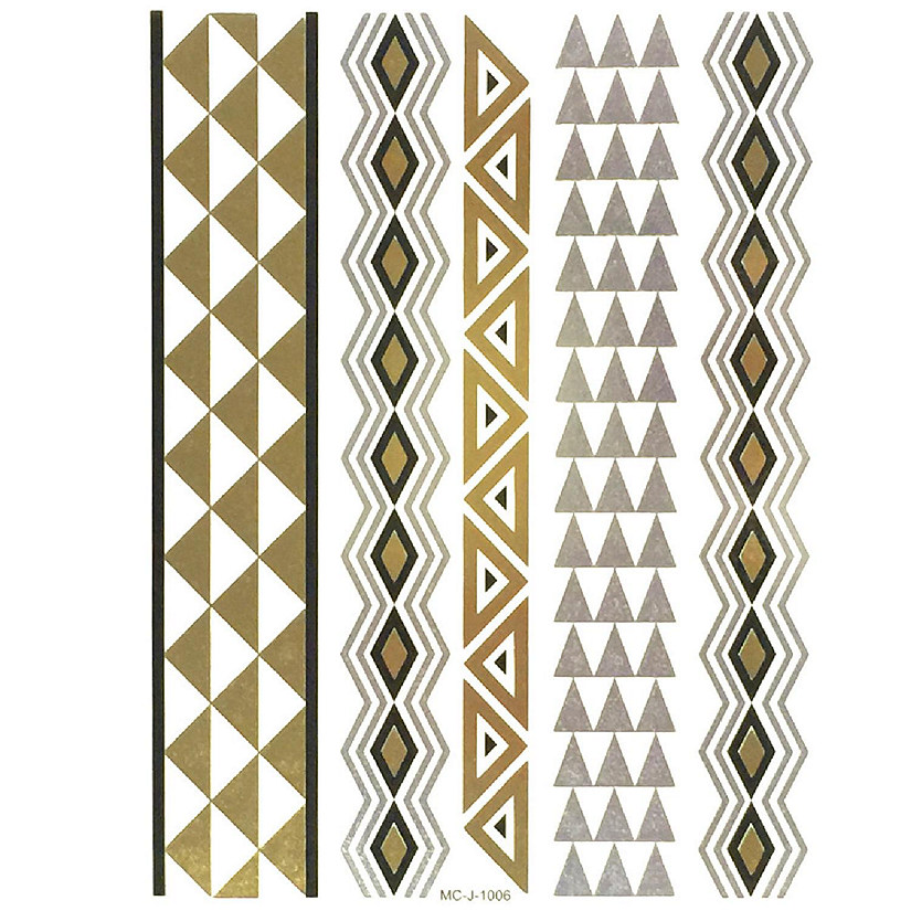 Wrapables Large Metallic Gold Silver and Black Body Art Temporary Tattoos, Bands Image