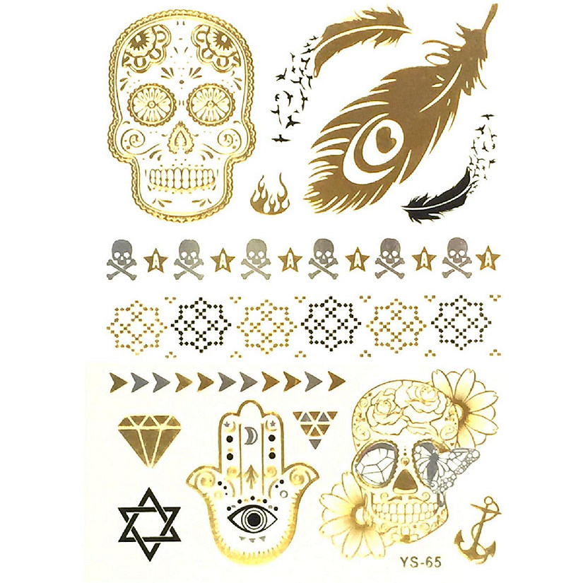 Wrapables Large Metallic Gold Silver and Black Body Art Temporary Tattoos, Ethereal Image