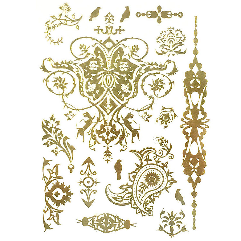 Wrapables Large Metallic Gold Silver and Black Body Art Temporary Tattoos, Fantasy Creatures Image
