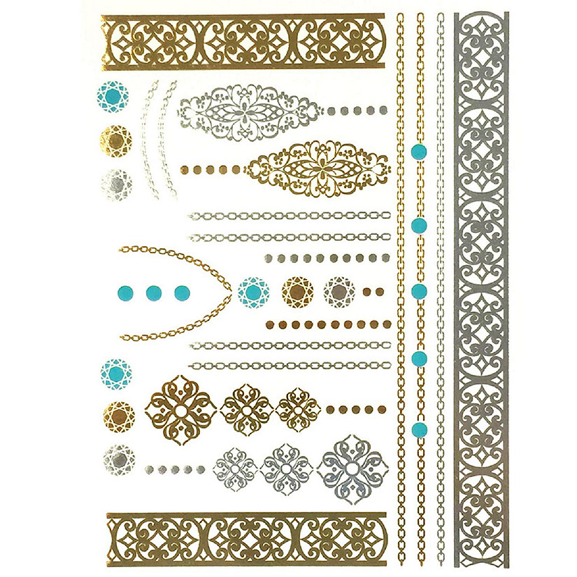 Wrapables Large Metallic Gold Silver and Black Body Art Temporary Tattoos, Majestic Bands Image