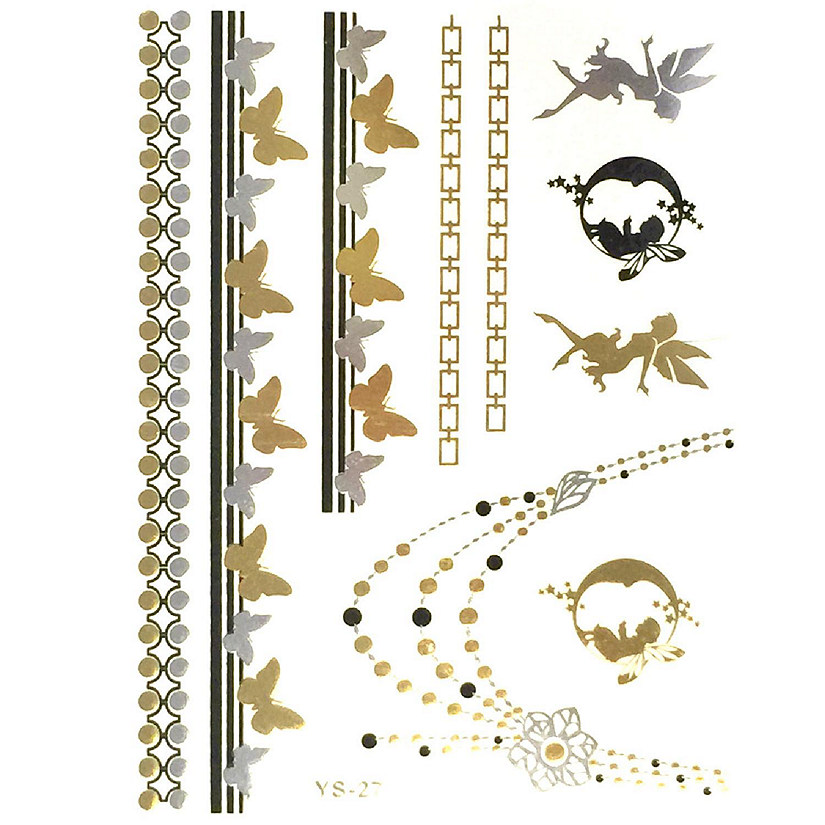 Wrapables Large Metallic Gold Silver and Black Body Art Temporary Tattoos, Mystical Fantasy Image