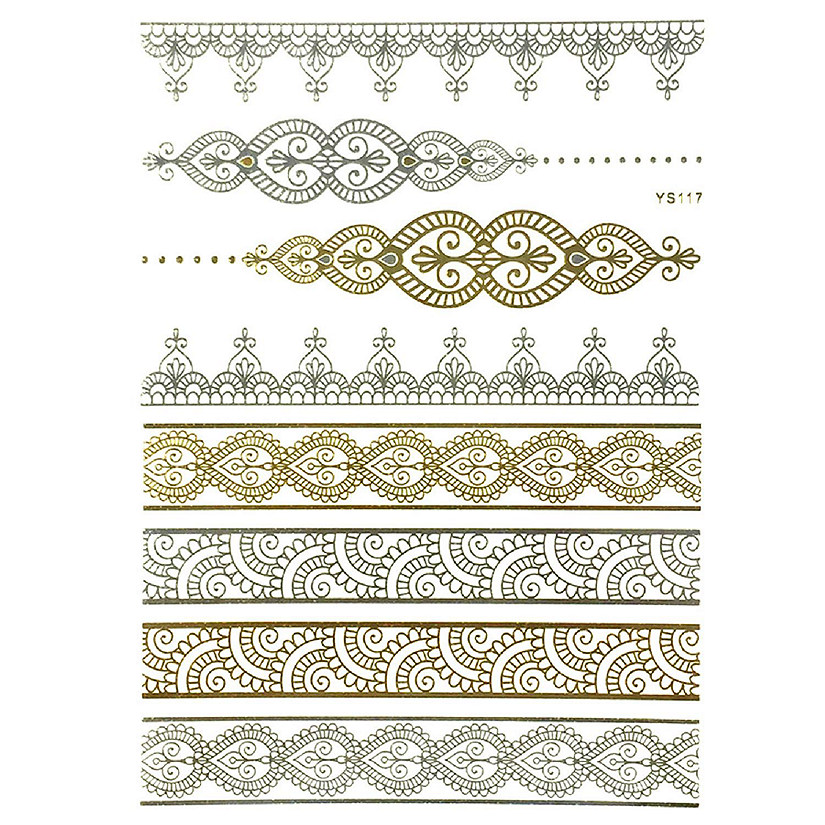 Wrapables Large Metallic Gold Silver and Black Body Art Temporary Tattoos, Persian Motif Image