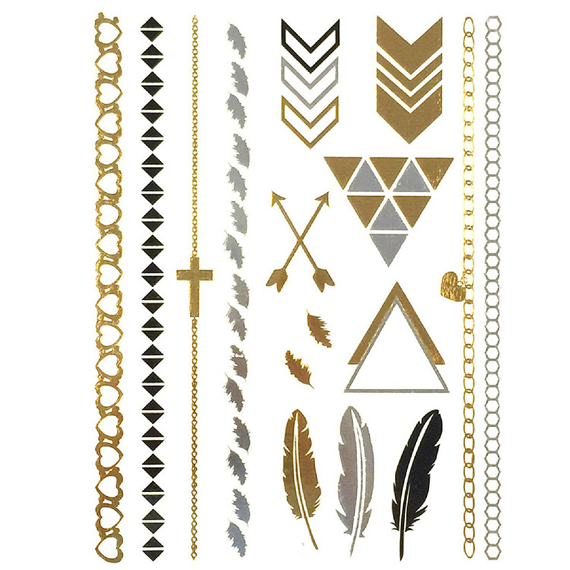 Wrapables Large Metallic Gold Silver and Black Body Art Temporary Tattoos, Show Me the Way Image