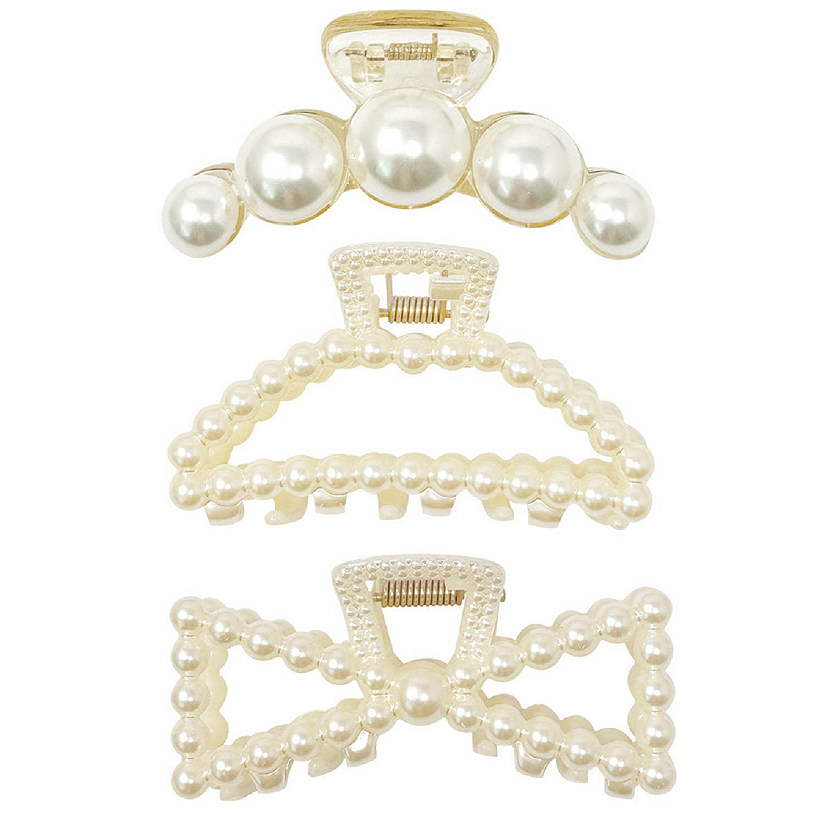 Wrapables Large Pearl Hair Claws Pearl Hair Clips Nonslip Jaw Clips Hair Styling (set of 3) Image