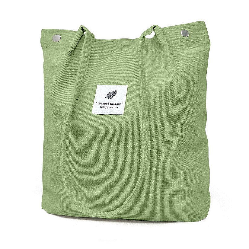 Wrapables Light Green Corduroy Tote Bag, Casual Everyday Shoulder Handbag Image