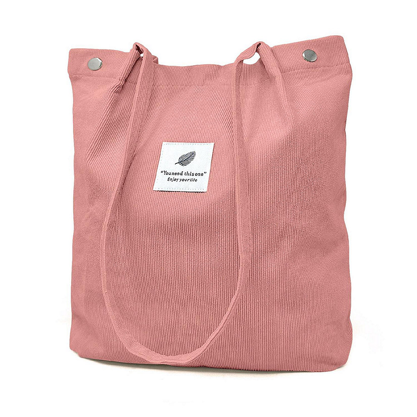 Wrapables Light Pink Corduroy Tote Bag, Casual Everyday Shoulder Handbag Image