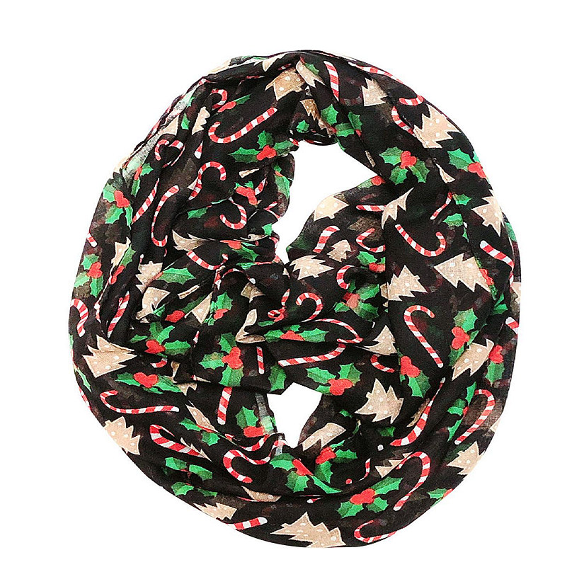 Wrapables Lightweight Winter Christmas Holiday Infinity Scarf, Candy Canes & Mistletoe Image