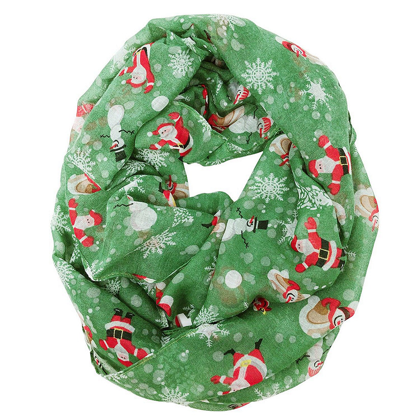 Wrapables Lightweight Winter Christmas Holiday Infinity Scarf, Santa & Snowman Image