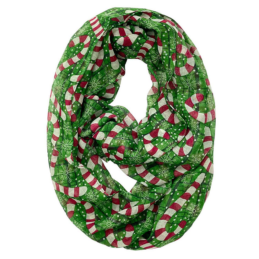 Wrapables Lightweight Winter Christmas Holiday Scarf, Candy Canes Green Image