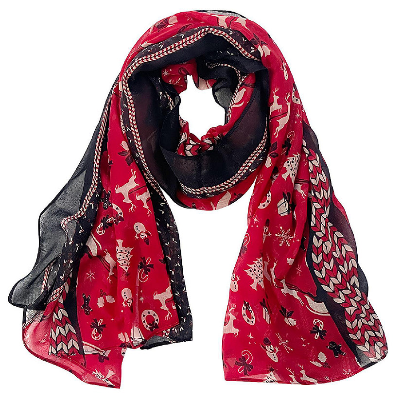 Wrapables Lightweight Winter Christmas Holiday Scarf, Reindeer & Sled Red Image