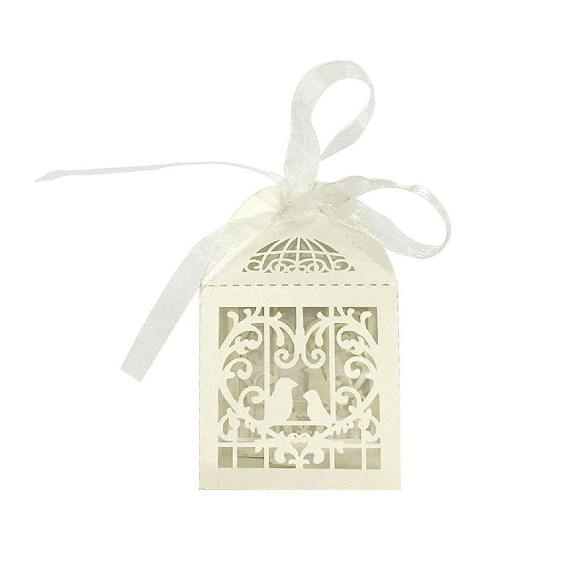 Wrapables Love Birds Wedding Party Favor Boxes Gift Boxes with Ribbon (Set of 50), Ivory Image