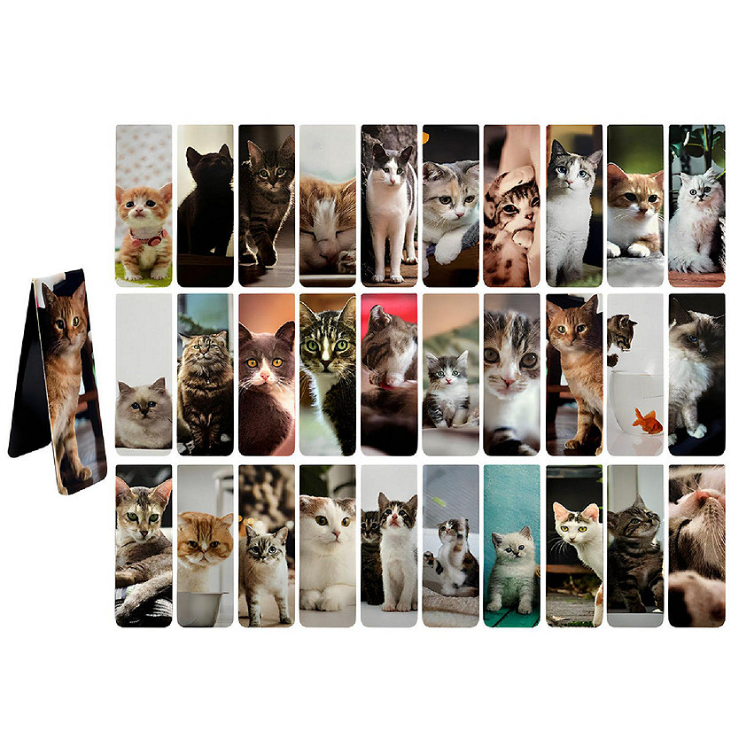 Wrapables Magnetic Bookmarks, Page Marker, Page Clips Reading Supplies (30 pcs), Playful Cats Image