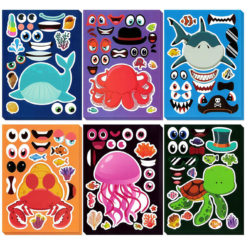Wrapables Make Your Own Sticker Sheets Make a Face Sea Animals 24 Sheets Image