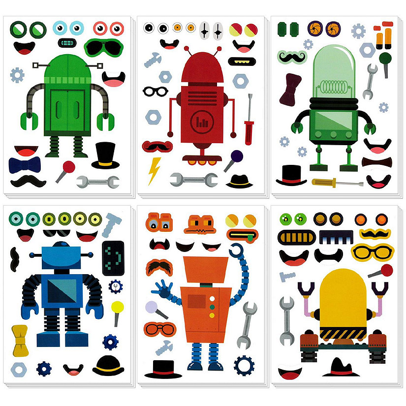Wrapables Make Your Own Sticker Sheets, Make a Face Stickers 24 Sheets, Robots Image