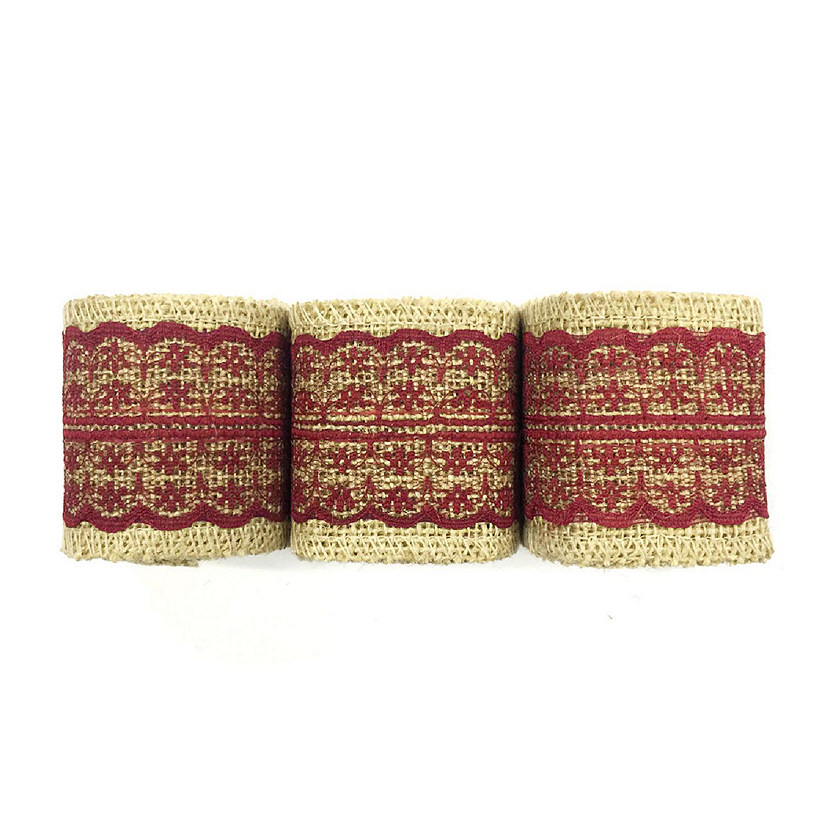 Wrapables Maroon 6 Yards Total Vintage Natural Burlap Lace Ribbon (3 Rolls) Image