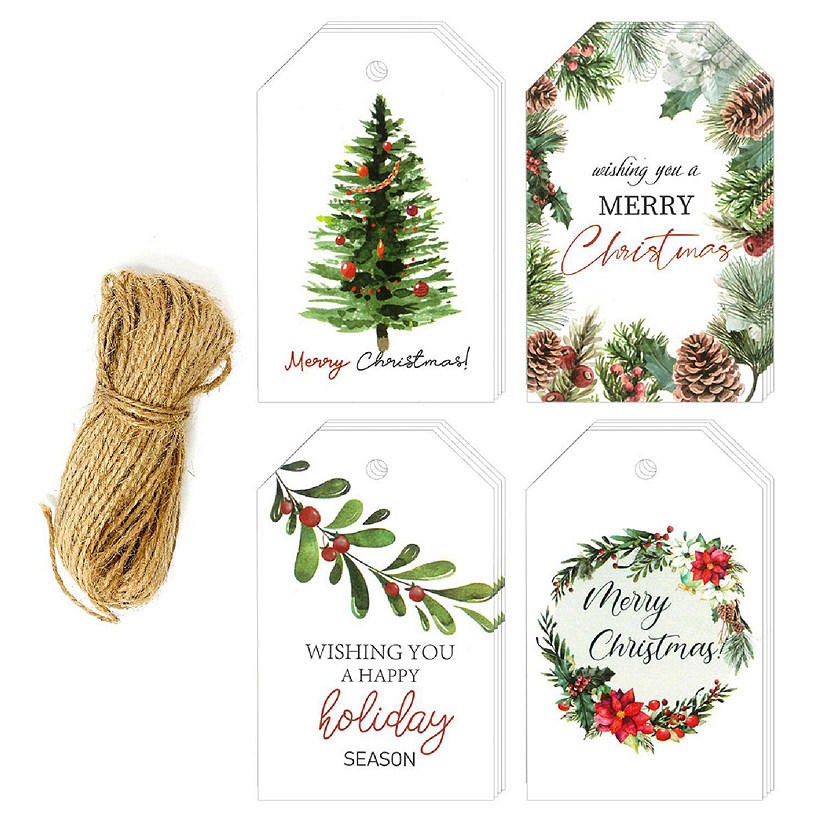 Wrapables Merry Christmas Gift Tags/Kraft Hang Tags with Jute Strings (100pcs) Image