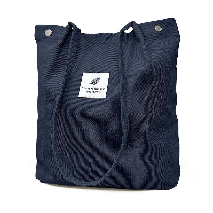 Wrapables Navy Corduroy Tote Bag, Casual Everyday Shoulder Handbag Image