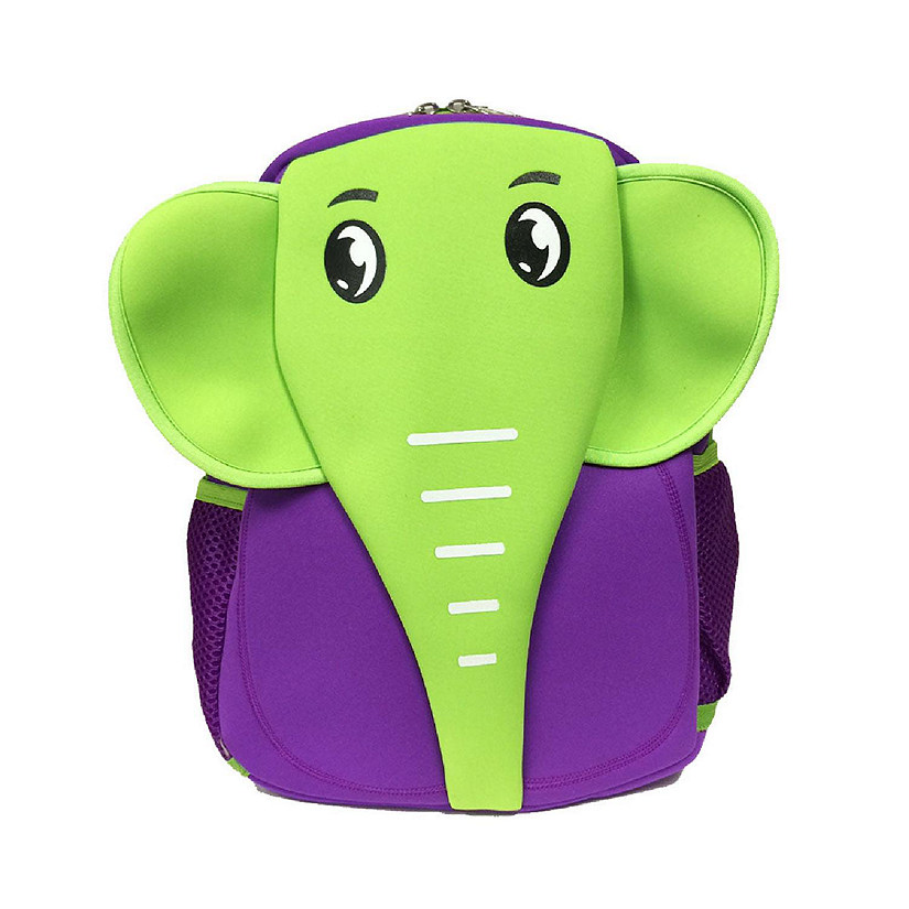 Wrapables Neoprene Fun Pals Backpack for Toddlers, Green & Purple Elephant Image