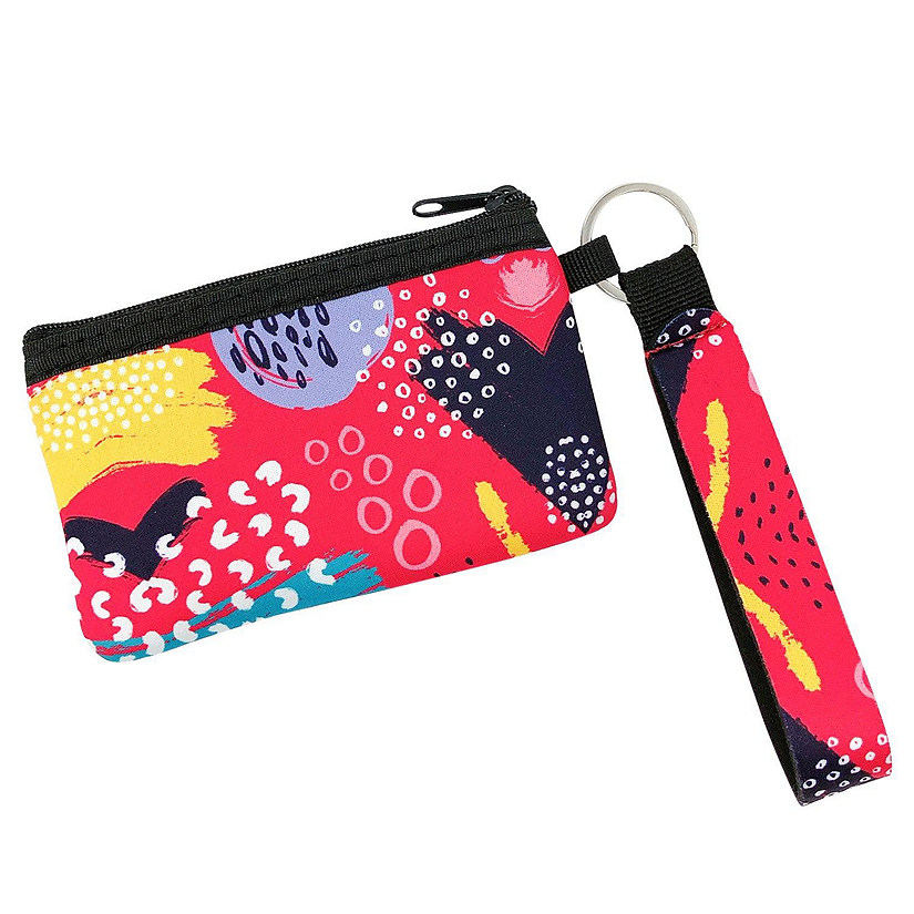 Wrapables Neoprene Mini Wristlet Wallet / Credit Card ID Holder with Lanyard, Abstract Bright Image