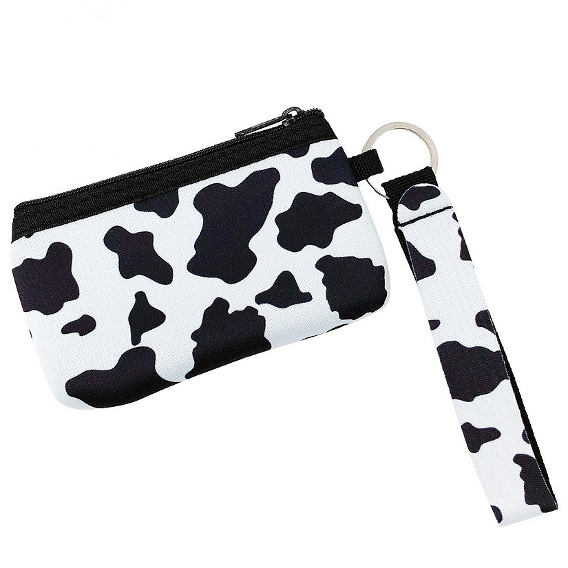Wrapables Neoprene Mini Wristlet Wallet / Credit Card ID Holder with Lanyard, Cow Print Image