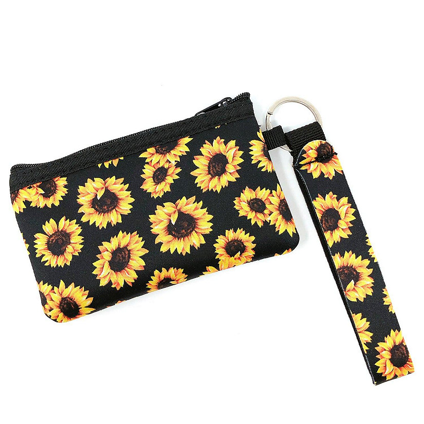 Wrapables Neoprene Mini Wristlet Wallet / Credit Card ID Holder with Lanyard, Sunflowers Image