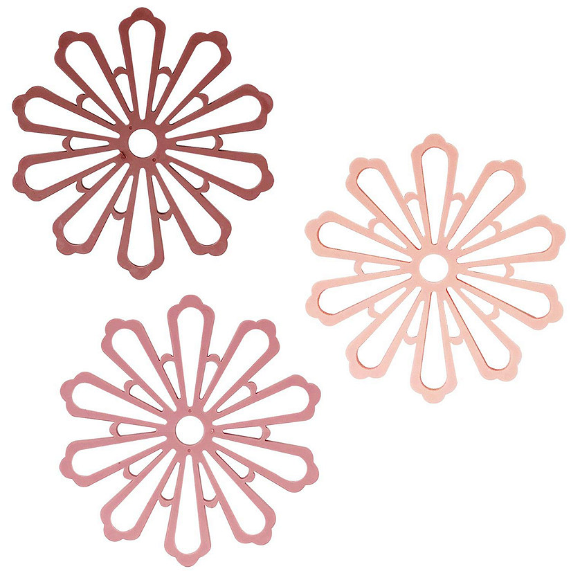 Wrapables Non-Slip Insulated Silicone Carved Trivets Flexible and Durable Floral Coasters, Multi-Use Pot Holders (Set of 3), Pinks Image