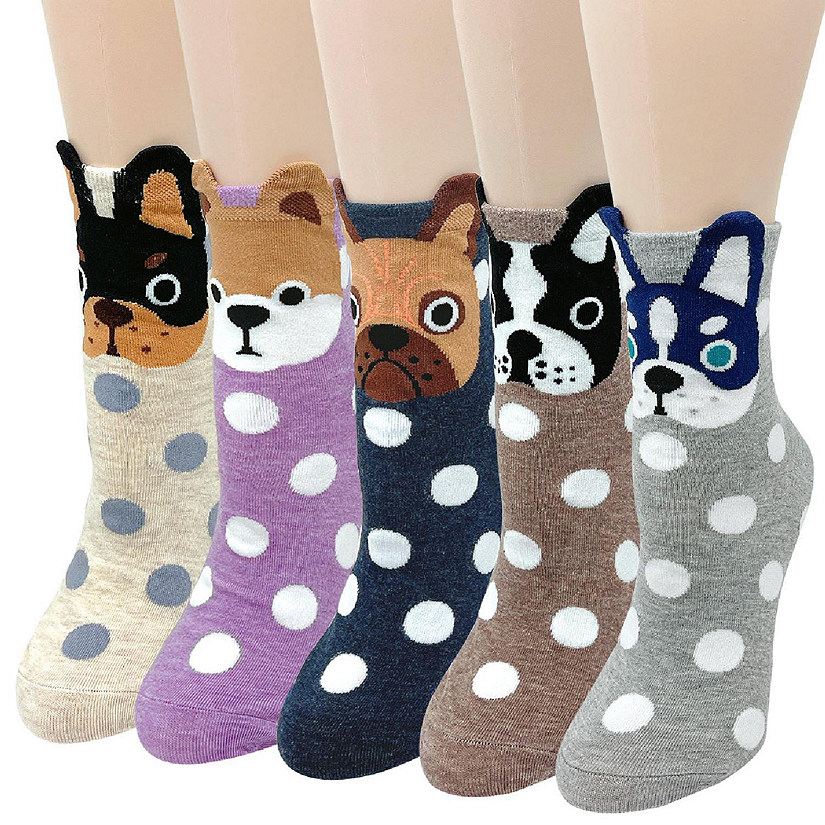 Wrapables Novelty Animal Print Crew Socks (Set of 5), Boston Terriers Image