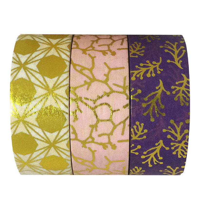 Wrapables Pink and Purple Metallic  10M x 15mm Washi Masking Tape (set of 3) Image