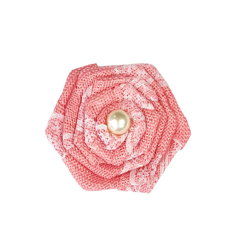 Wrapables Pink Burlap Lace Rosette 3 Inch Diameter (Set of 12) Image
