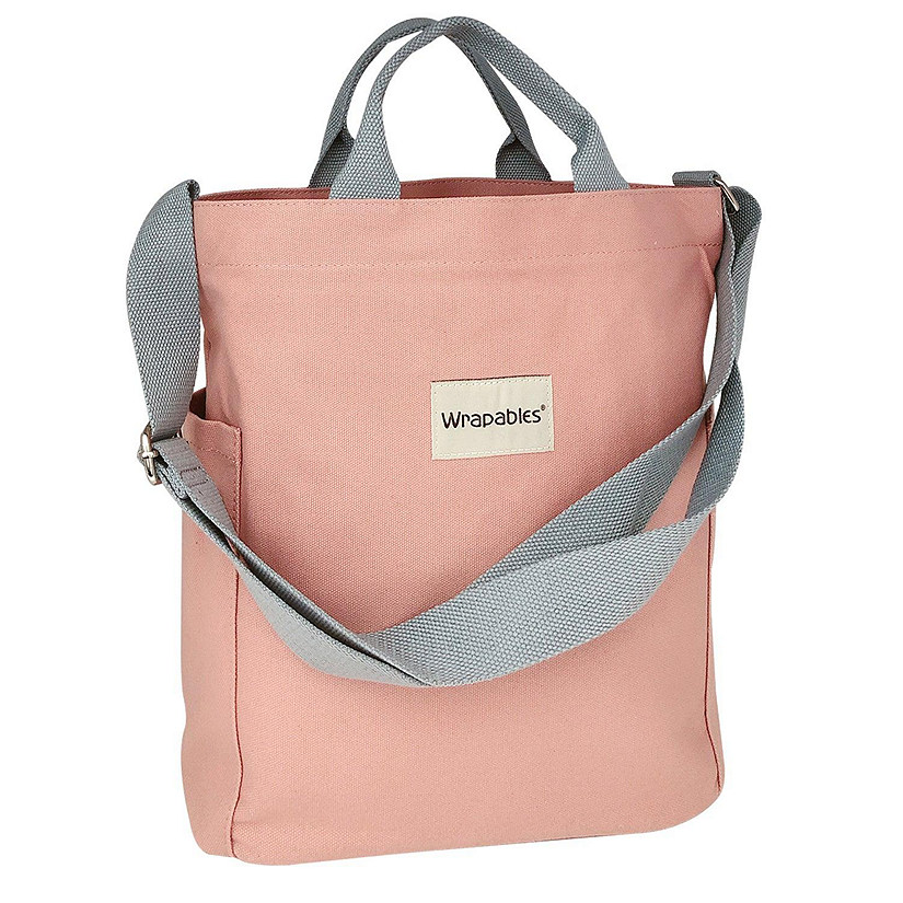 Wrapables Pink Canvas Tote Bag for Women, Casual Cross Body Shoulder Handbag Image