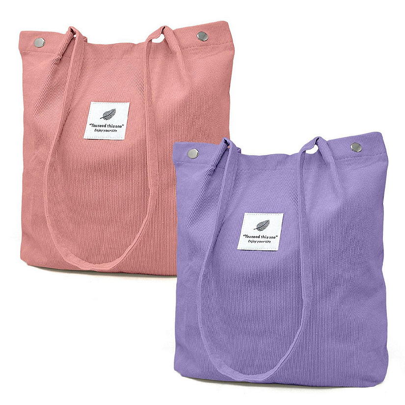 Wrapables Pink/Purple Corduroy Tote Bag, Casual Everyday Shoulder Handbag, 2pcs Image