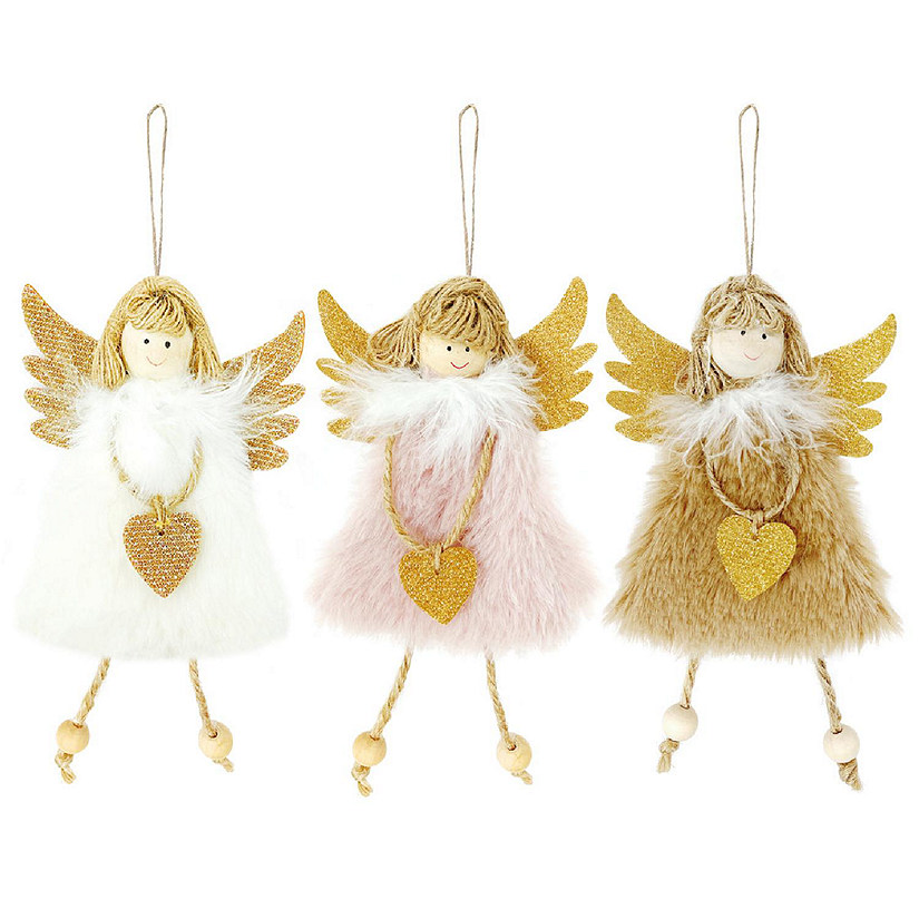 Wrapables Plush Christmas Angel Ornaments, Fairy Doll Hanging Tree Decorations (Set of 3), Pink Khaki White Image