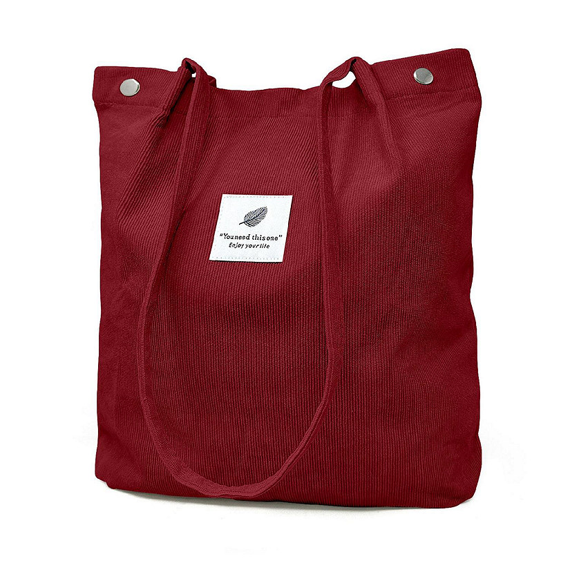 Wrapables Red Corduroy Tote Bag, Casual Everyday Shoulder Handbag Image