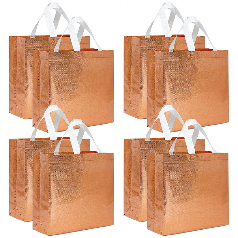 Wrapables Rose Gold1 Glossy Non-Woven Reusable Gift Bags with Handles (Set of 8) Image