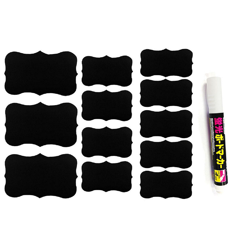 Wrapables Set of 32 Chalkboard Labels in Various Sizes With Chalk Marker, Fancy Rectangle Image